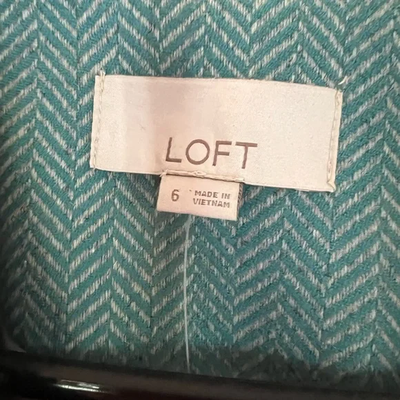 LOFT Women's Teal Herringbone Blazer - Picture 2 of 4